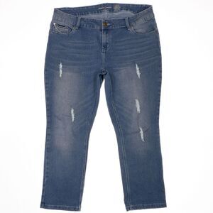 Jeans Denim Womens Plus Size Petite 20P Blue Straight Embellished Stretch 37x26